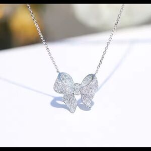 925 Sterling Silver Plated simple bow necklace with Swarovski elements #236